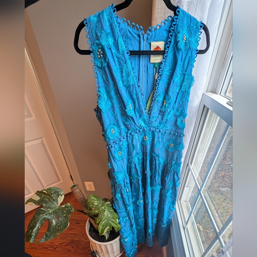 Farm Rio Blue 3d flower sleeveless maxi dress - Picture 12 of 16